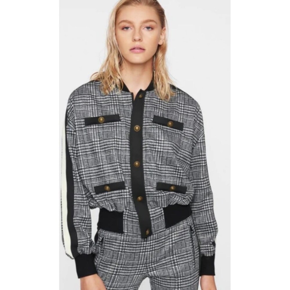 Pam & Gela Black and White Houndstooth Plaid Track Jacket new Large - Picture 2 of 14
